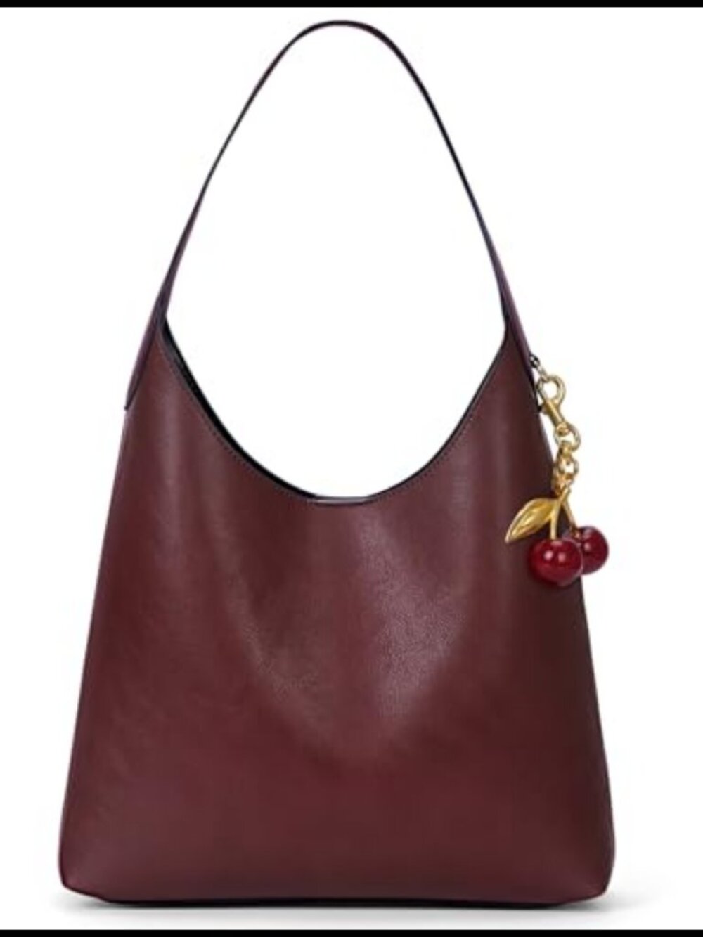 Faux Suede Hobo Bag Vegan Leather Shoulder Tote Cherry Charm Slouchy Purse